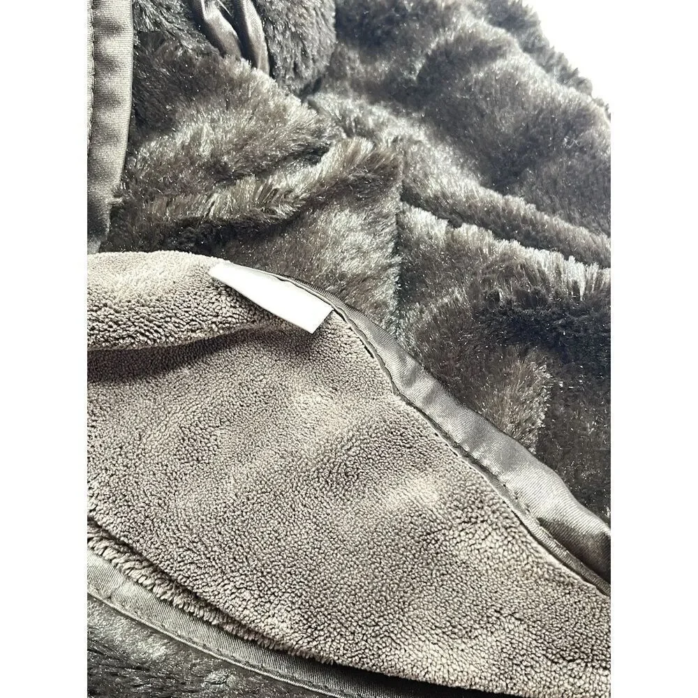Brookstone Nap Travel Throw Blanket 2 Ply Chocolate Brown Plush Satin Trim 38x60